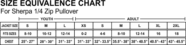 Sherpa Fleece Size Chart