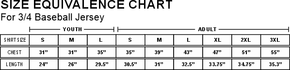 Baseball Jersey Size Chart