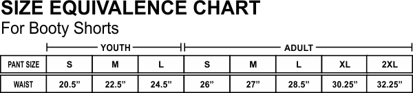 booty shorts size chart