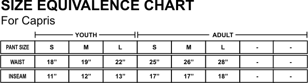 capris size chart