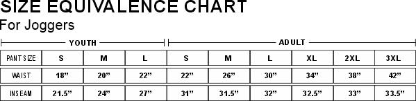 joggers size chart