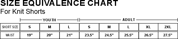 shorts size chart