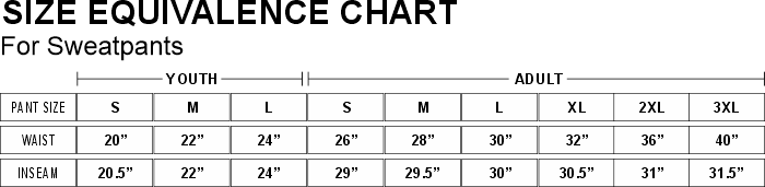 sweatpants size chart